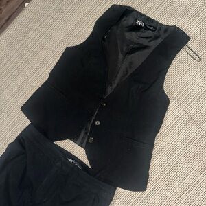 Zara Elegant Black Suit Vest and Trousers
